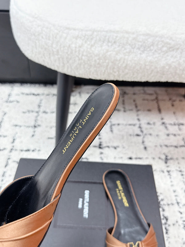 YSL Babylone Slides Brown in Silk 743653