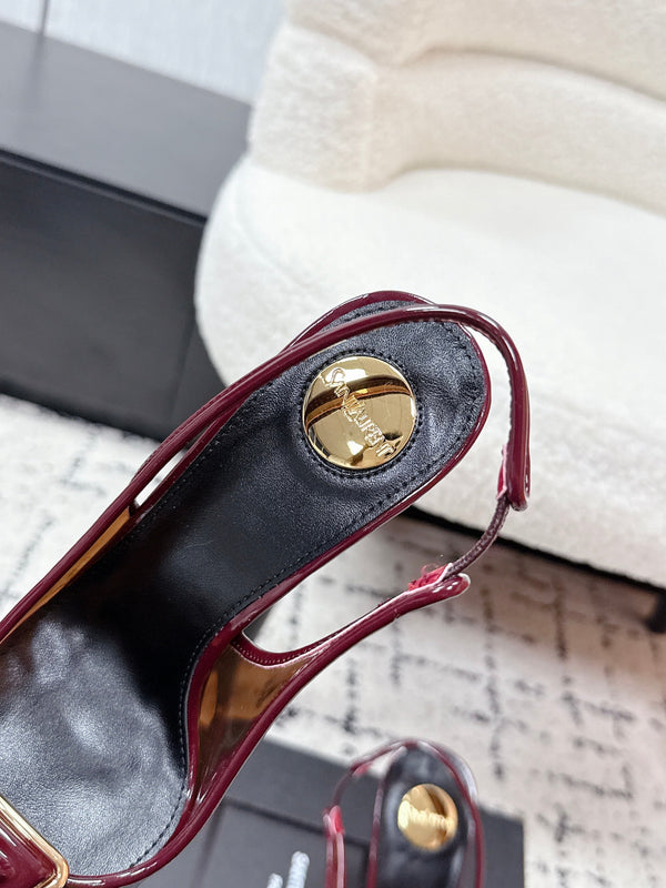 YSL Slingback High-Heeled 10.5 Burgundy in PVC Film 743652