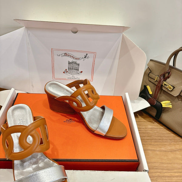 HM Sandal 60 Light Brown Silver in Calfskin 743967