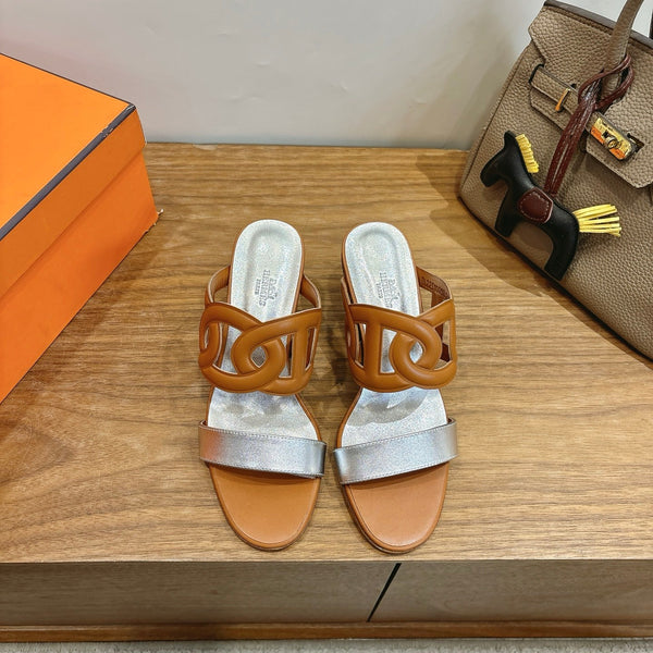 HM Sandal 60 Light Brown Silver in Calfskin 743967
