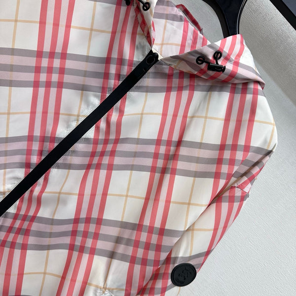 BBR Hooded Check Jacket Pink in Polyester 378873