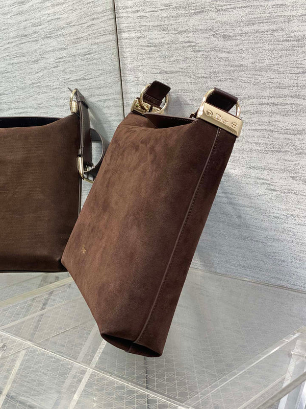 CD Diorly Bag 31.5cm Dark Brown in Nubuck Leather 286588
