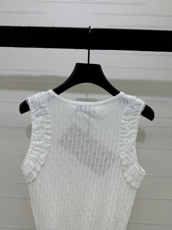 Miu 26 Lace-Neck Knit Vest White in Tencel 382104