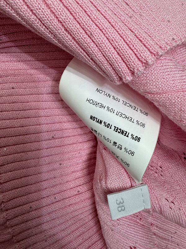 Miu 26 Lace-Neck Knit Vest Pink in Tencel 382103