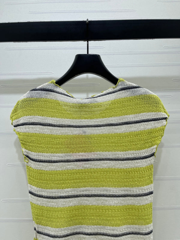Miu 26 Color-blocked Striped Short-sleeved Top Green in Acrylic 380669