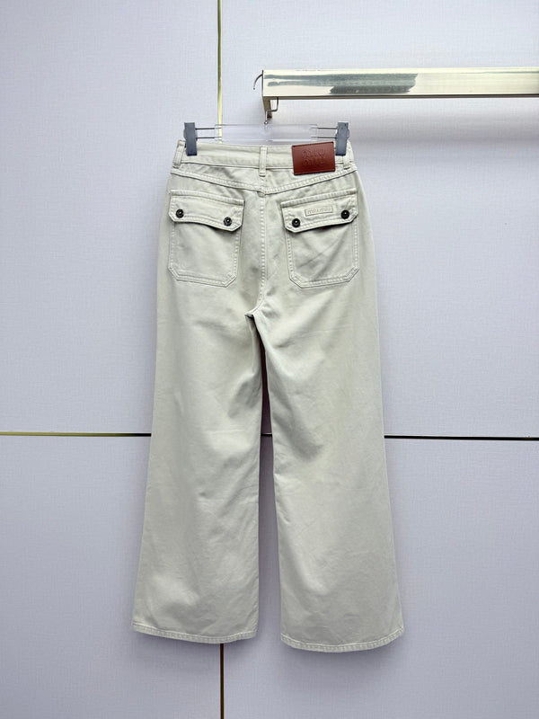 Miu 26 Wide-leg Denim Pants Cream in Cotton 380470
