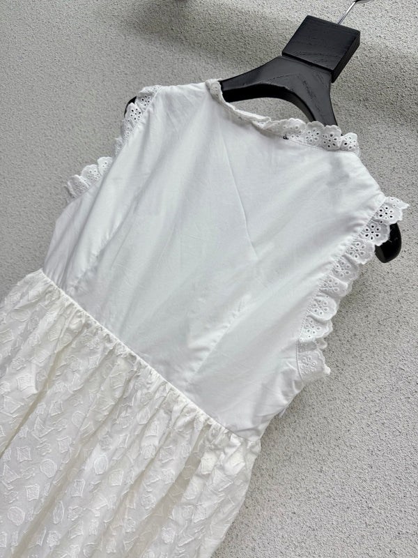 LV Sleeveless Dress White in Cotton 382442