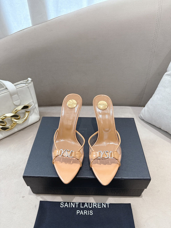 YSL High-heels 80mm Transparent Sandals Beige in Leather 771712