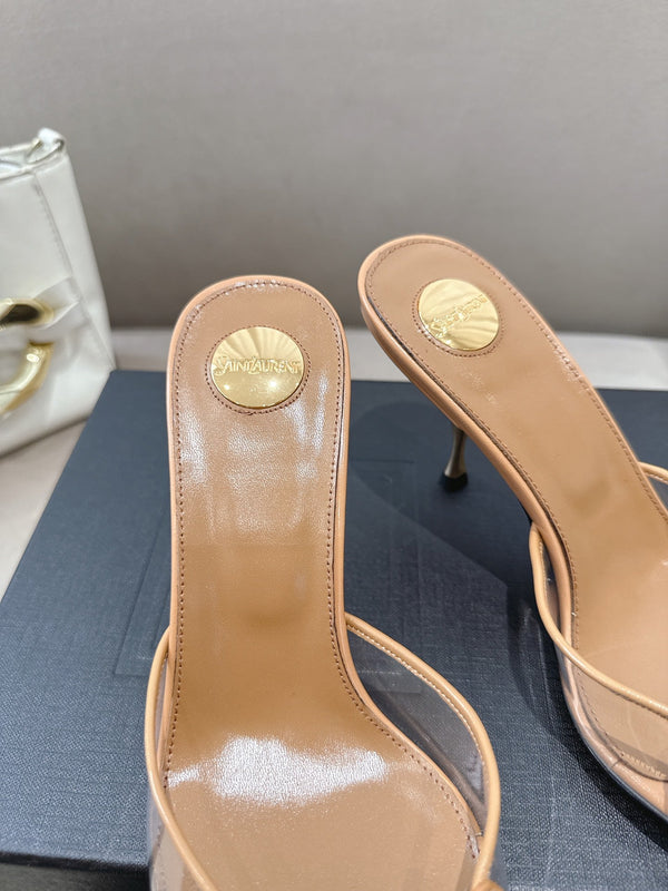 YSL High-heels 80mm Transparent Sandals Beige in Leather 771712