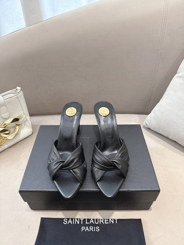 YSL Sandal Heel 75mm Black in Lambskin 771710