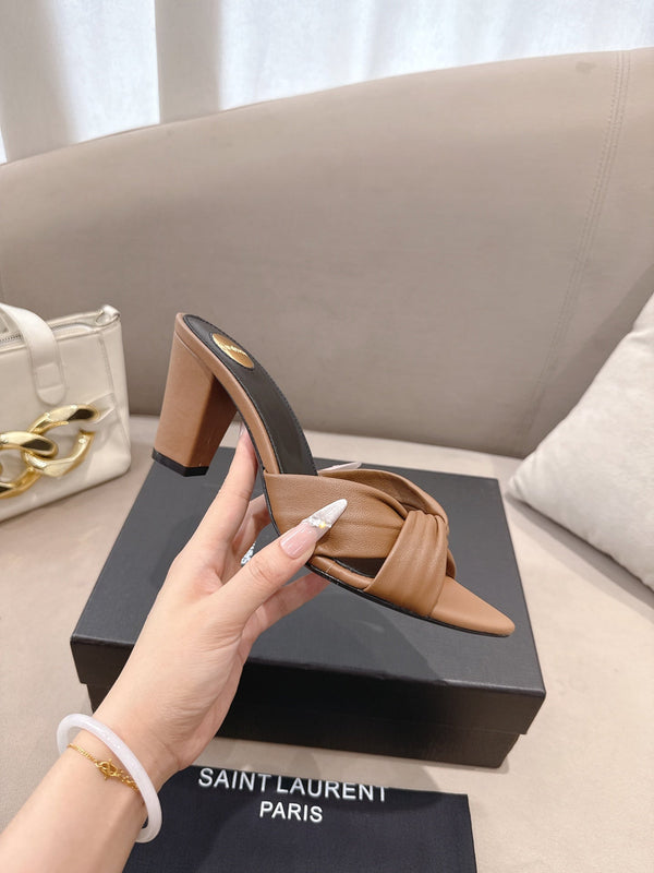 YSL Sandal Heel 75mm Light Brown in Lambskin 771708