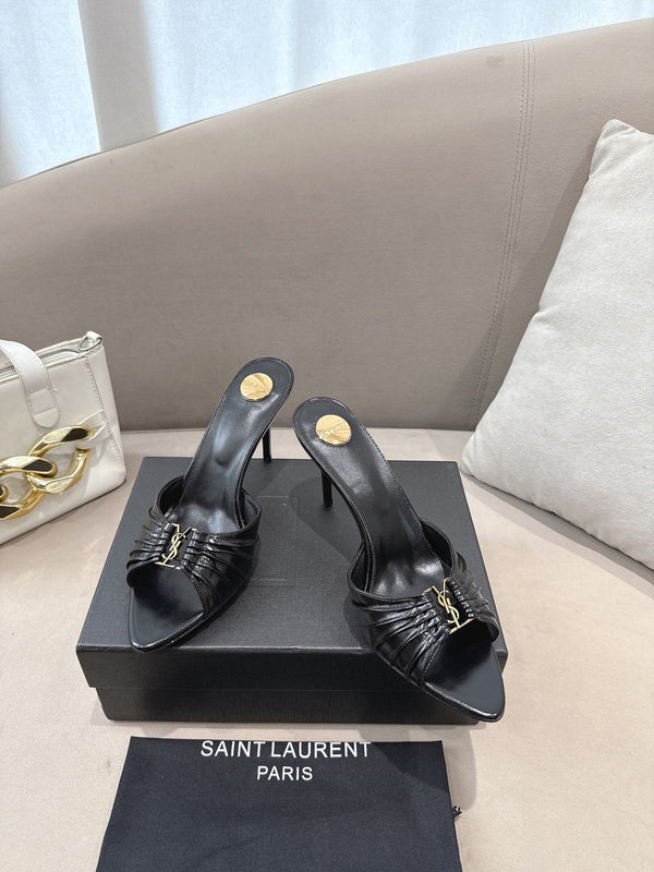 YSL Babylone Mules 90mm Black in Supple Leather 771706
