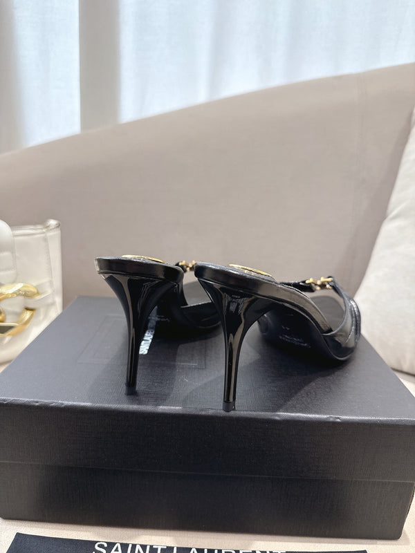 YSL Babylone Mules 90mm Black in Supple Leather 771706