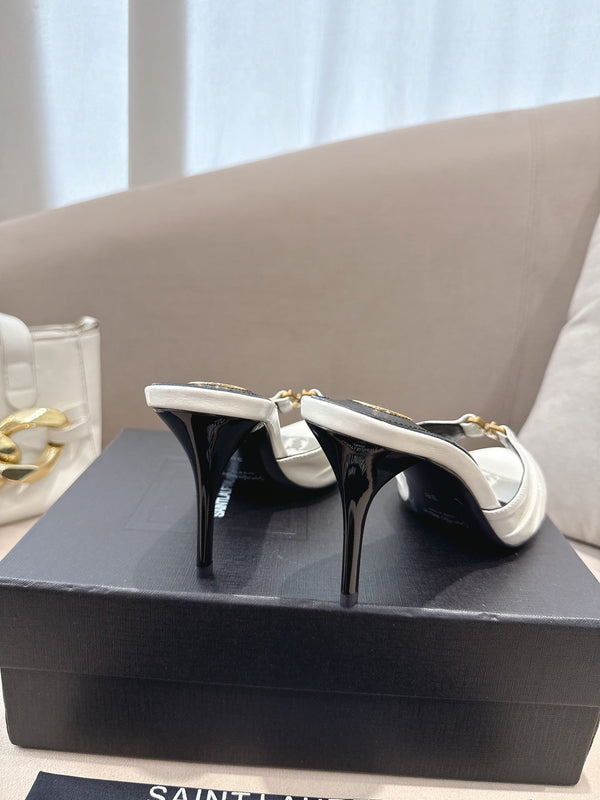 YSL Babylone Mules 90mm White in Supple Leather 771703