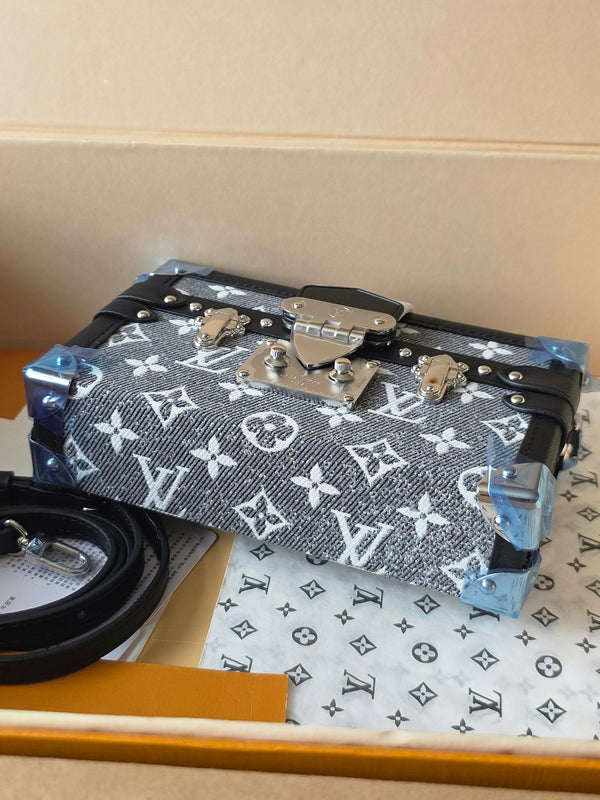 LV Petite Malle Bag 20cm Black in Denim with Cowhide 287739