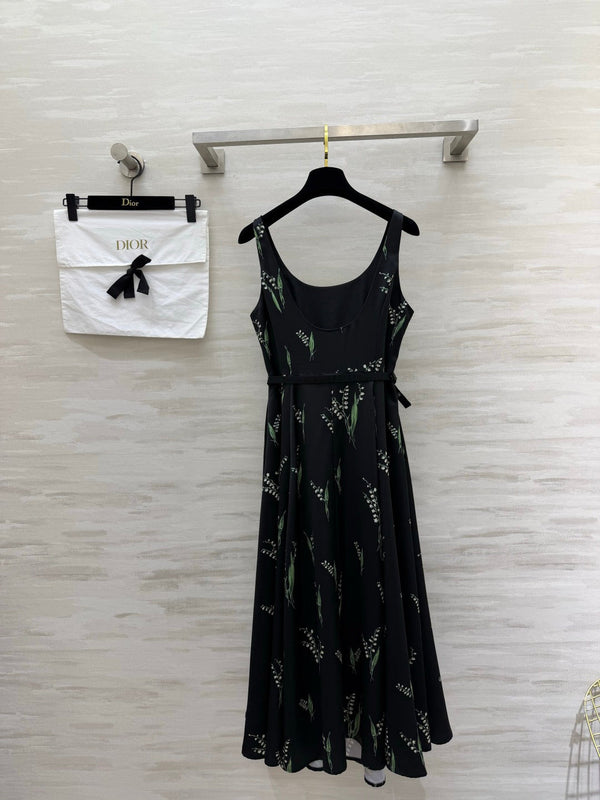 CD 26 Lily of the Valley Print Slip Dress Black in Mulberry Silk 384745