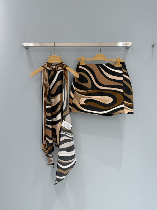 Pucc Marmo Print Skirt Espresso Silk