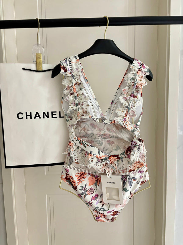 CC Floral Lace One-Piece Swimsuit in White Multicolor 289862
