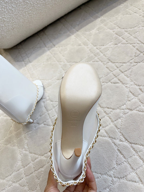 CC 26 Boots High-Heeled 95mm with Chain White in Mesh 808105