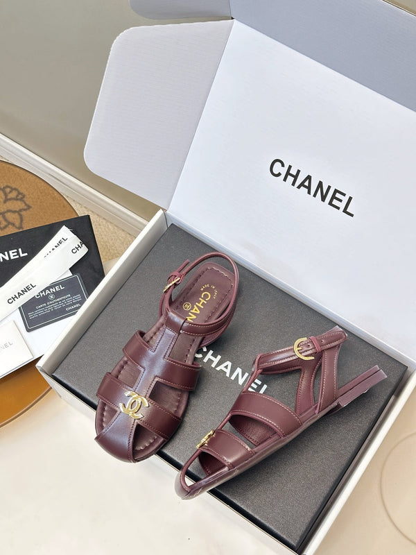 CC 26 T-strap Openwork Roman Sandals Burgundy in Cowhide 815986