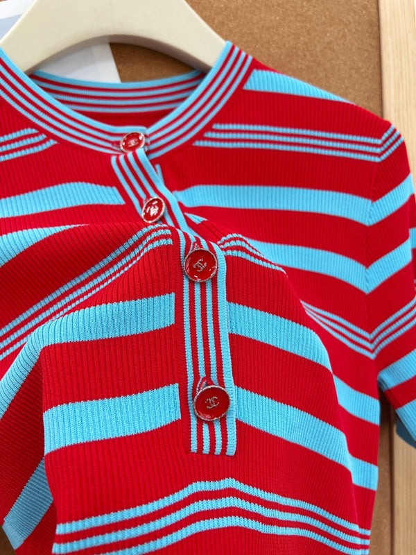CC 2026 Red And Turquoise Striped Tencel Top 481971