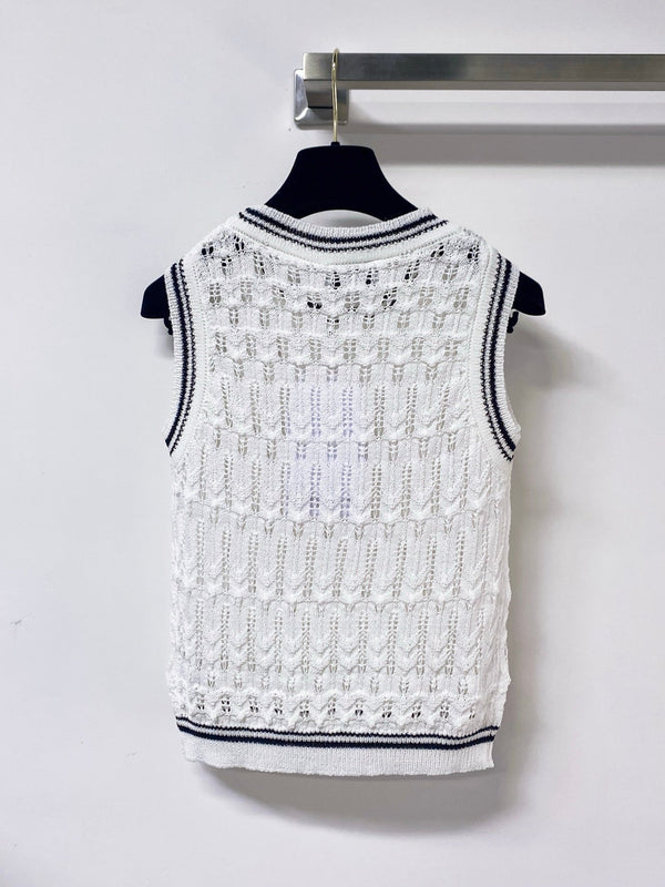 CC 2026 White And Black Wool Knit Vest 479935