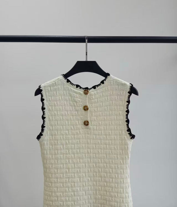 CC 2026 Cream Block Lace Hand-Croche Lace Knit Vest Dress 408799