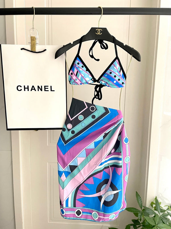Pucci 3-Piece Swimwear Set Blue Pink Green Marmo Print 149631