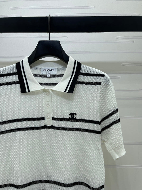 CC Cable Knit Short-Sleeve Shirt Silk Knit 392656
