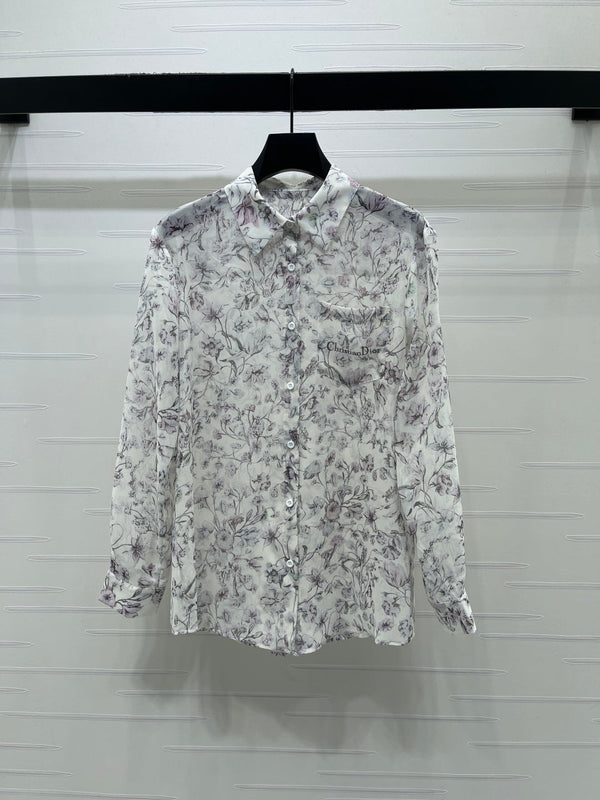 CD Printed Sheer Long-Sleeve Shirt 392641