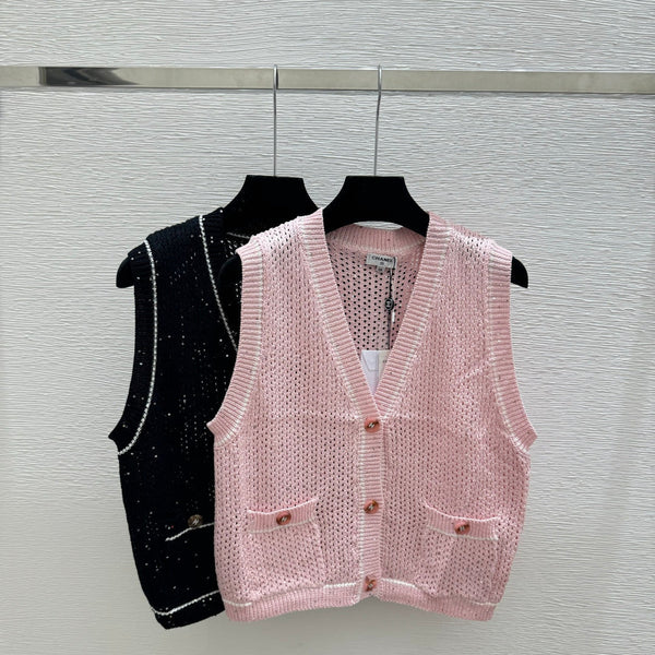 CC 2026 V-Neck Knitted Vest Cardigan Cotton 516750