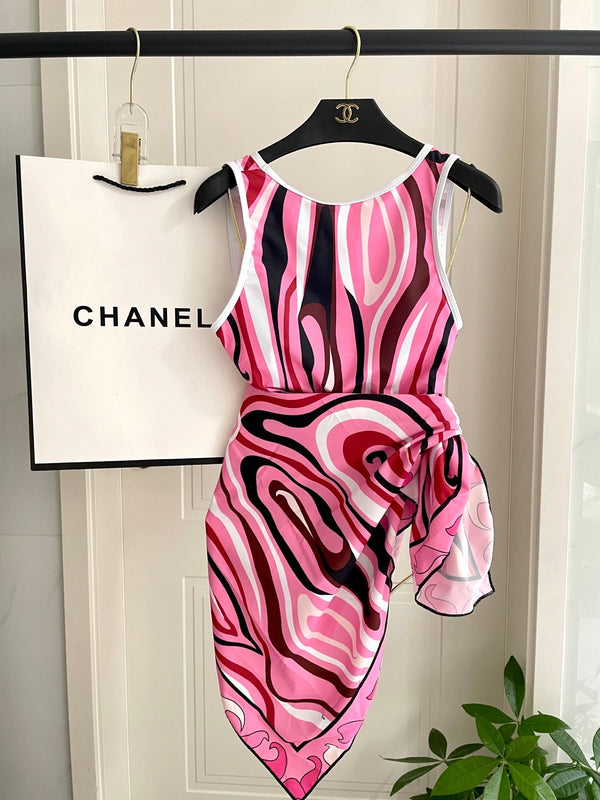 Pucci Printed One-Piece Pink Swimsuit Cotton Blend 149644
