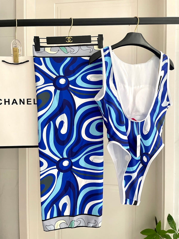 Pucci Printed One-Piece Blue Swimsuit Cotton Blend 149643