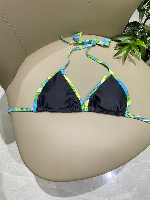 Pucci Multicolor Print Two-Piece Bikini Black Cotton Blend 149639