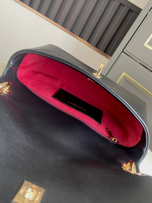 CC Mini Flap Top Handle Bag 25cm Black Lambskin