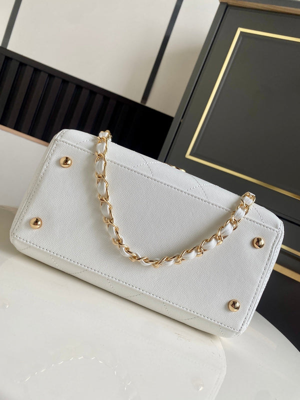 CC Tote Bag 25cm White Caviar Cowhide