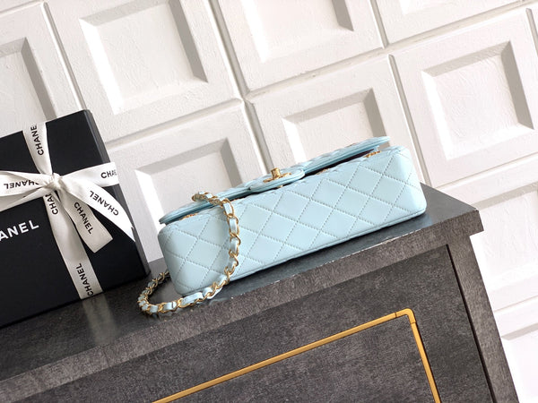 CC Flower Embellished Handbag 25.5cm Blue Lambskin