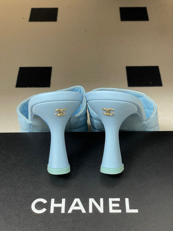 CC Quilted Heeled Sandal 8cm Blue Lambskin 834716