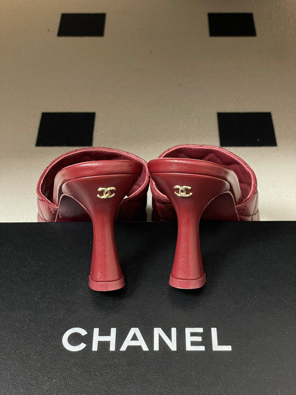 CC Quilted Heeled Sandal 8cm Burgundy Lambskin 834715