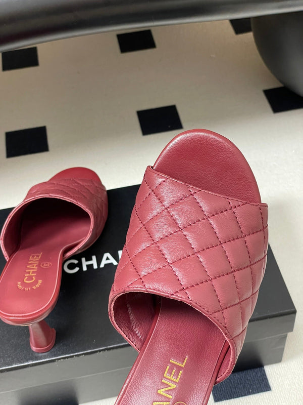 CC Quilted Heeled Sandal 8cm Burgundy Lambskin 834715