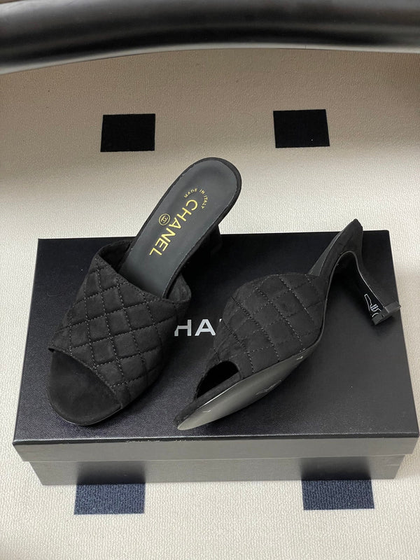 CC Quilted Heeled Sandal 8cm Black Suede 834714