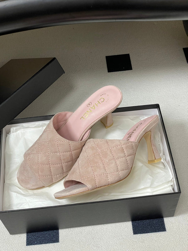 CC Quilted Heeled Sandal 8cm Pink Suede 834700
