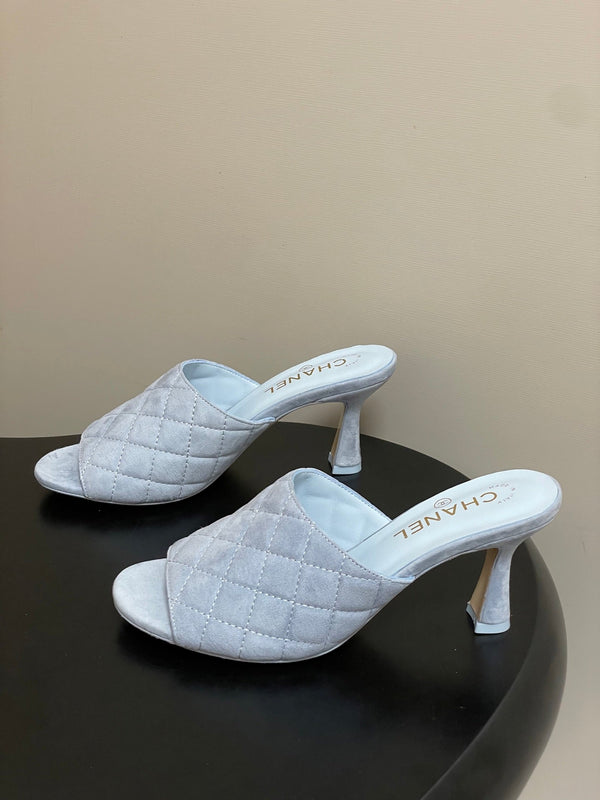 CC Quilted Heeled Sandal 8cm Blue Suede 834699