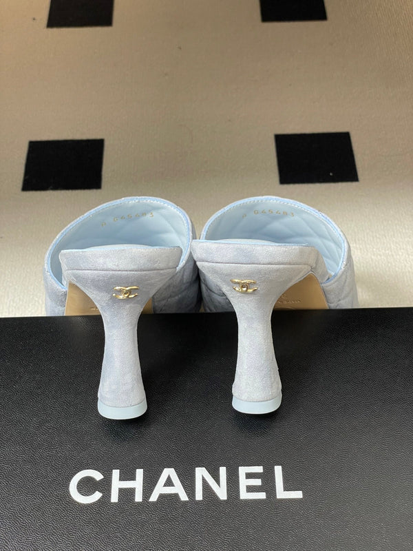 CC Quilted Heeled Sandal 8cm Blue Suede 834699