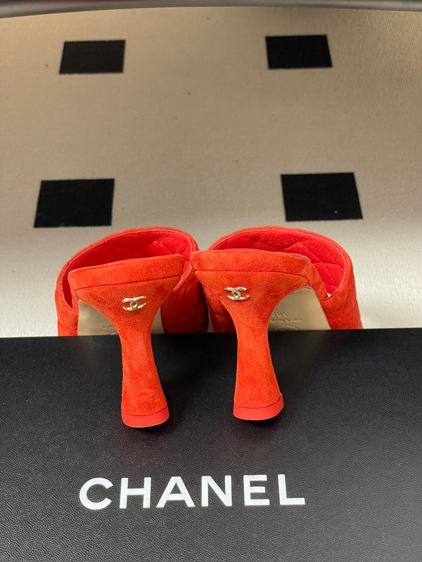 CC Quilted Heeled Sandal 8cm Red Suede 834698