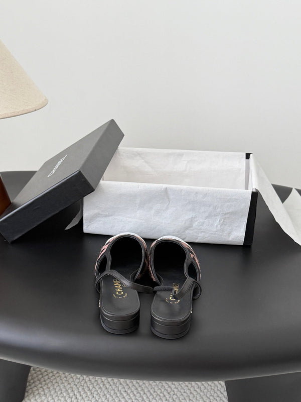 CC Slingback Flats Brown Black Spotted Calfskin 840027