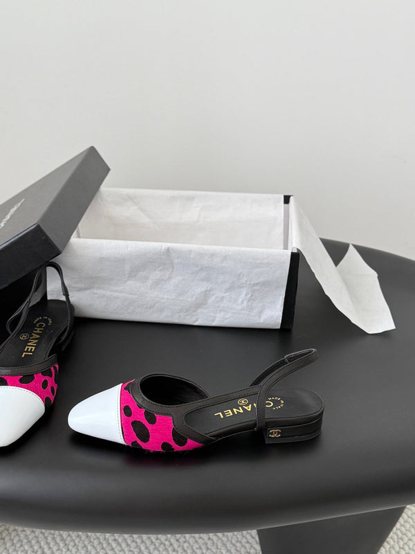 CC Slingback Flats Pink Black Spotted Calfskin 840026