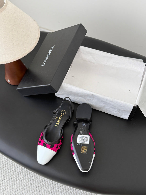CC Slingback Flats Pink Black Spotted Calfskin 840026