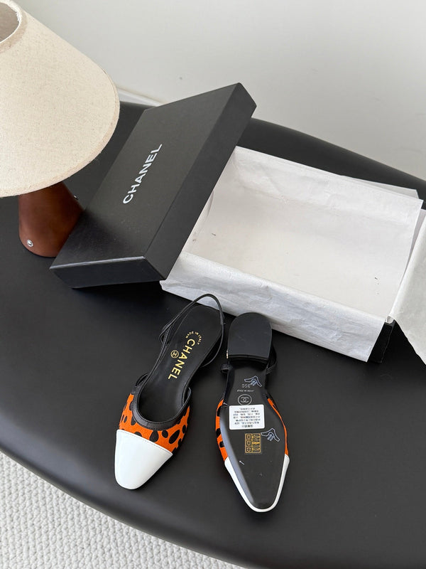 CC Slingback Flats Orange Black Spotted Calfskin 840025