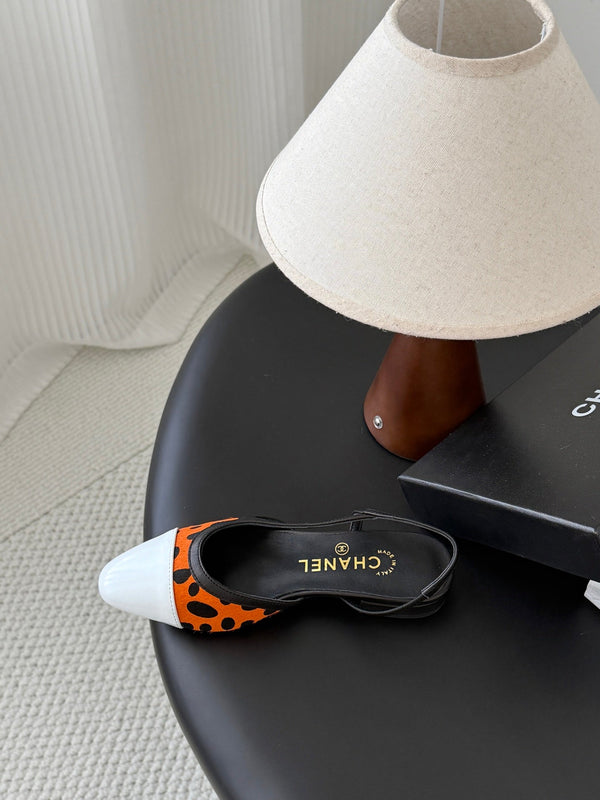 CC Slingback Flats Orange Black Spotted Calfskin 840025